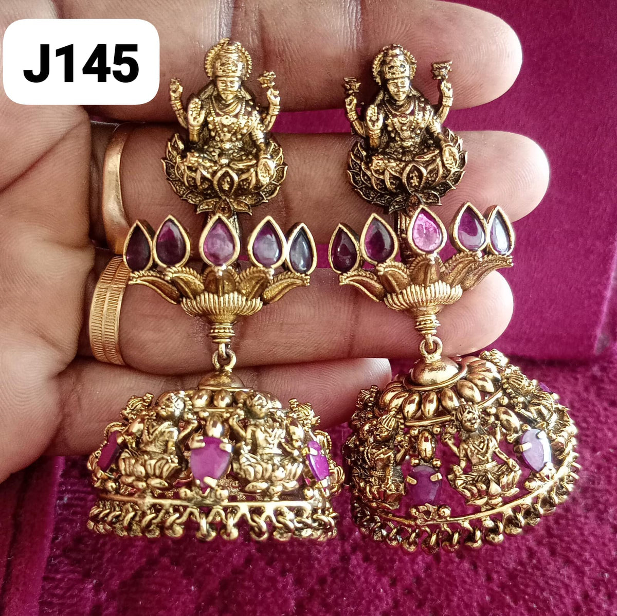 ANTIQUE LOTUS LAKSHMI STONE JUMUKA