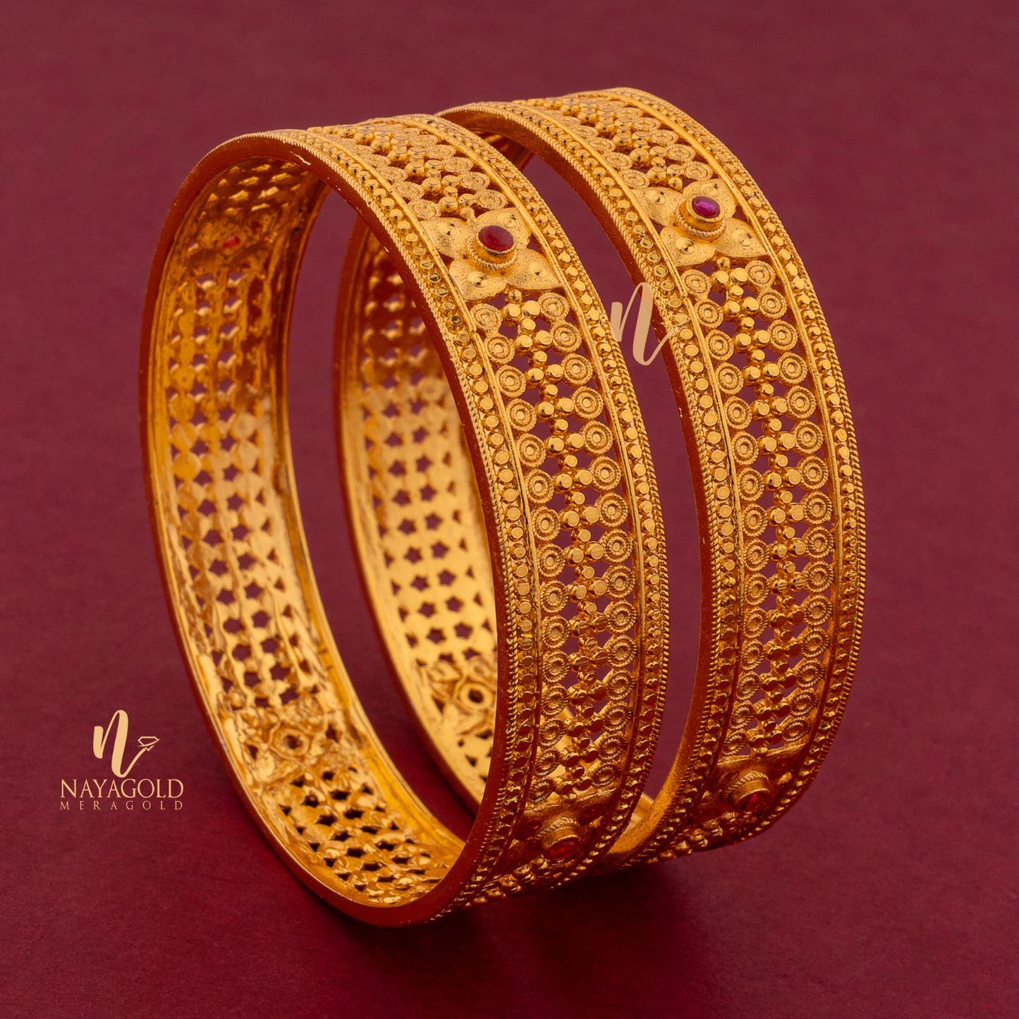 GOLD PLATED BANGLE WITH PINK STONE