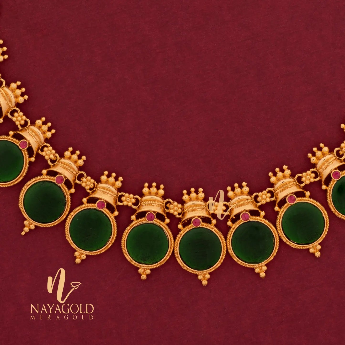 GOLD PLATED GREEN ROUND PALAKKA NECKLCE