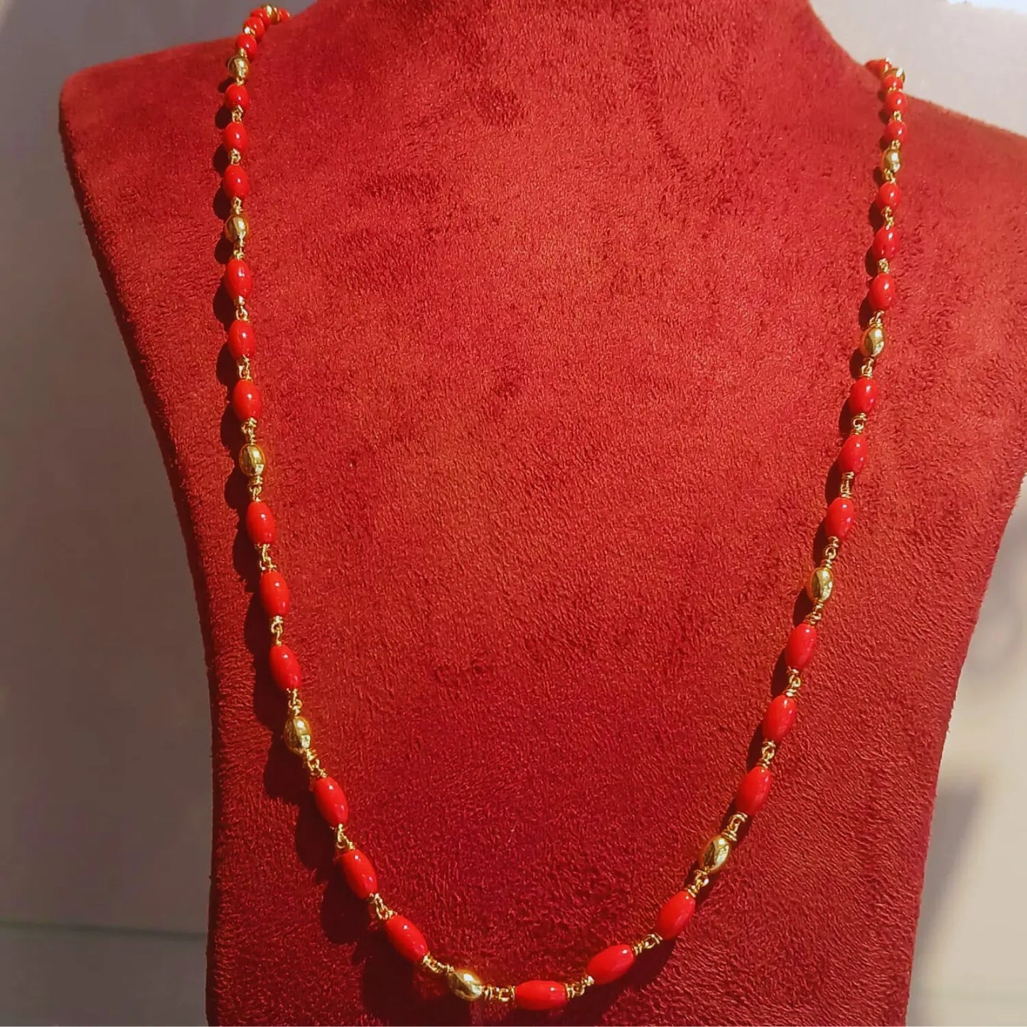 GOLD PLATED RED PEARL CHAIN