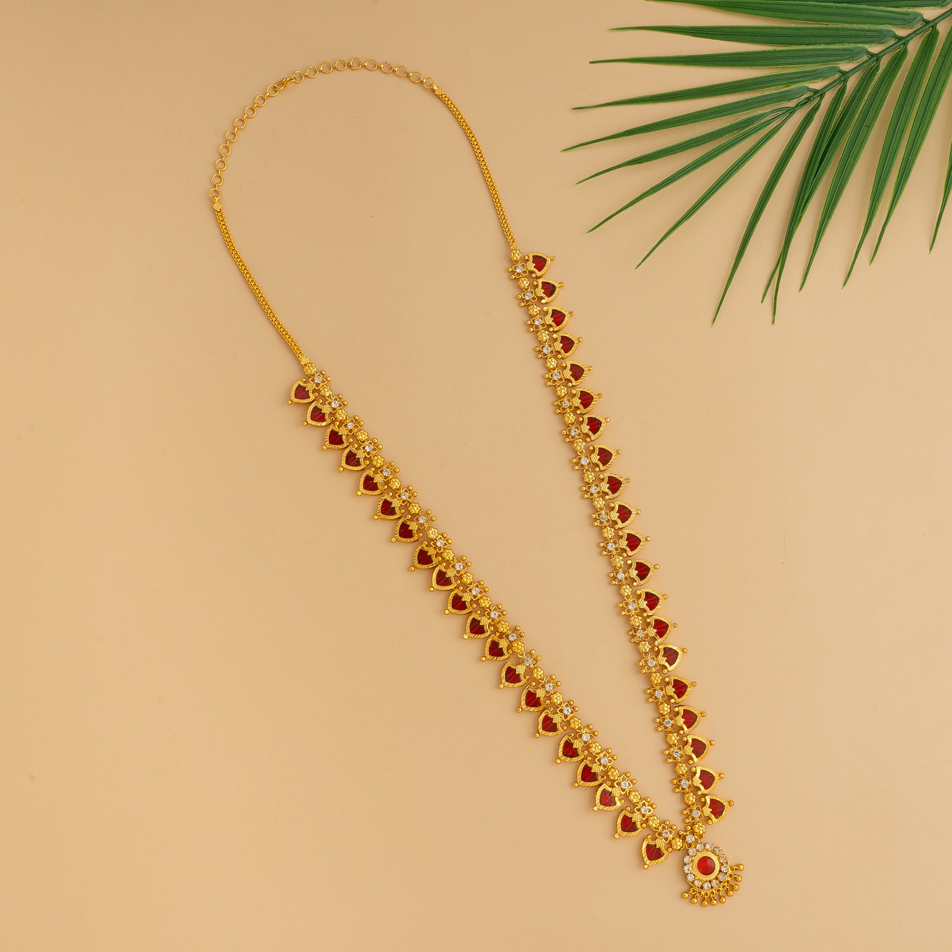 KERALA TRADITIONAL GOLD PLATED RED COLOUR PALAKKA MALA JEWELLERY