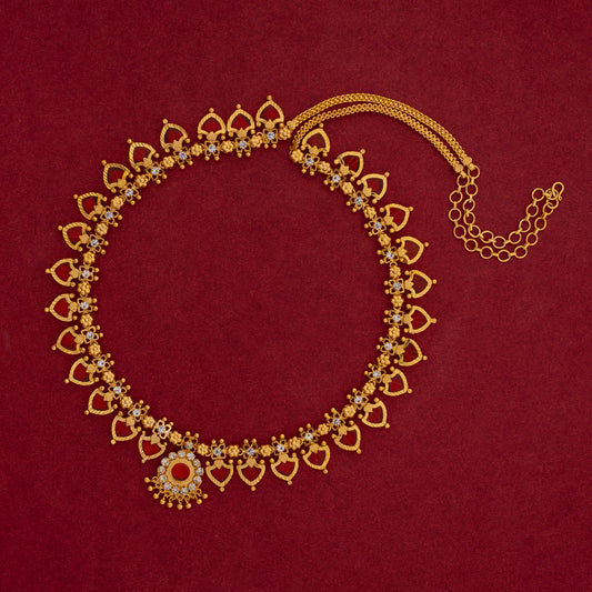 KERALA TRADITIONAL RED COLOUR GOLD PLATED PALAKKAMALA JEWELLERY