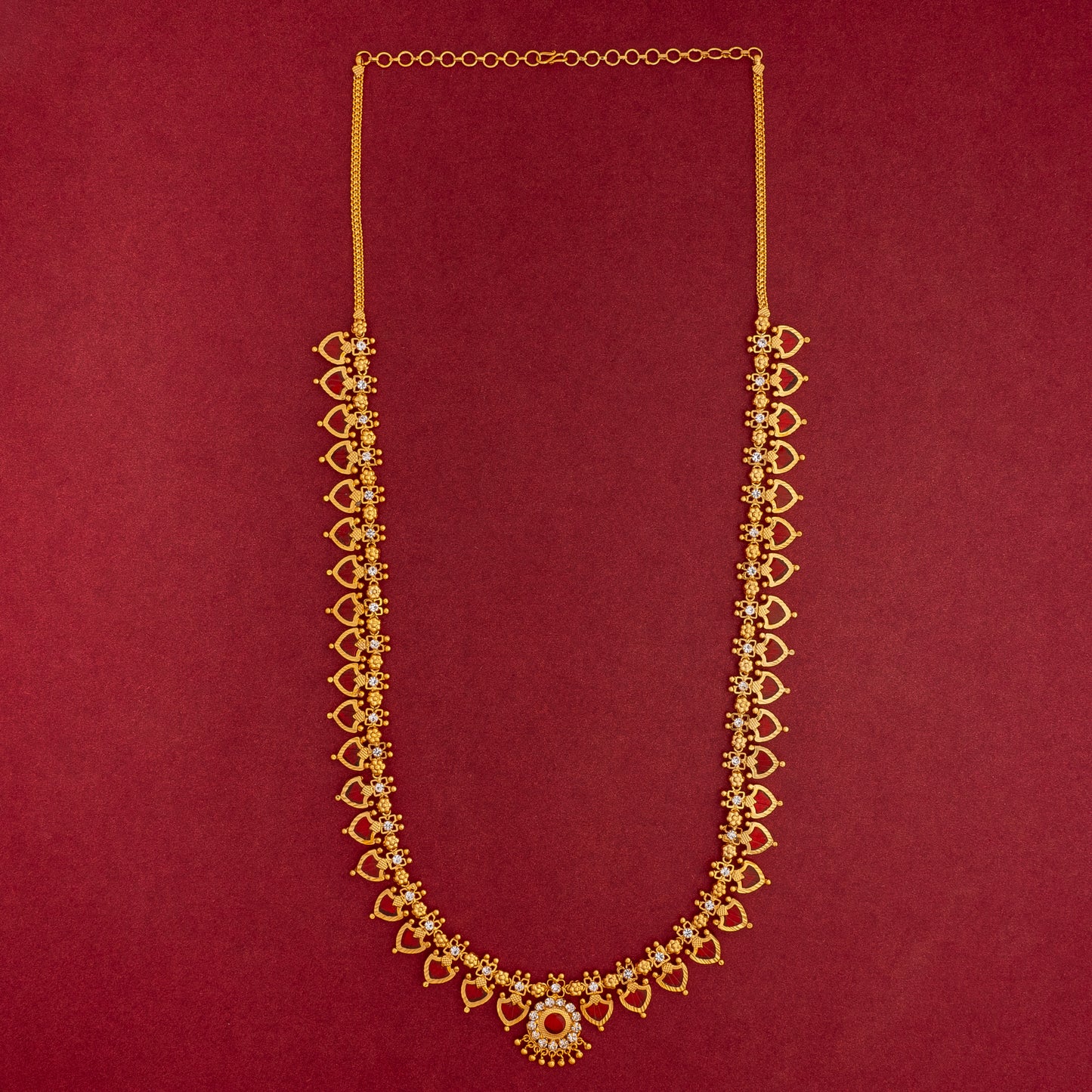 KERALA TRADITIONAL GOLD PLATED RED COLOUR  PALAKKA MALA JEWELLERY