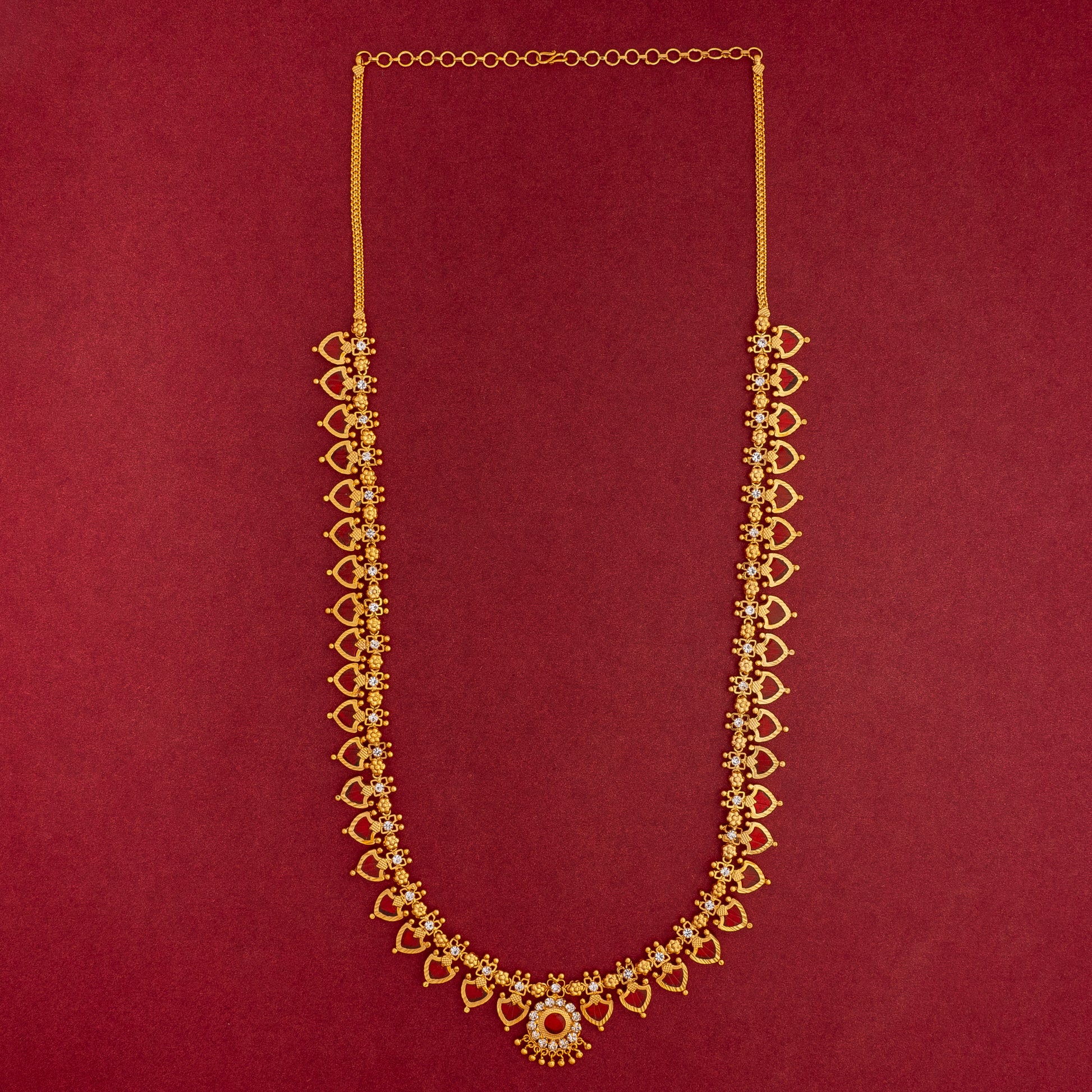 KERALA TRADITIONAL GOLD PLATED RED COLOUR  PALAKKA MALA JEWELLERY