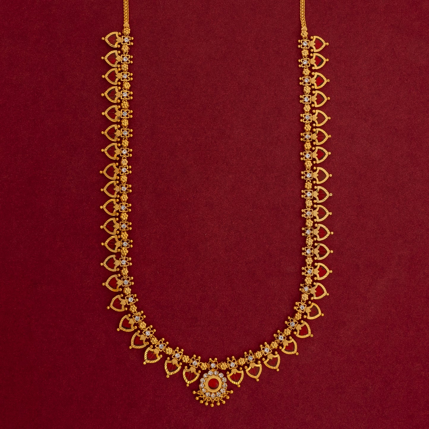 KERALA TRADITIONAL GOLD PLATED RED COLOUR PALAKKAMALA JEWELLERY