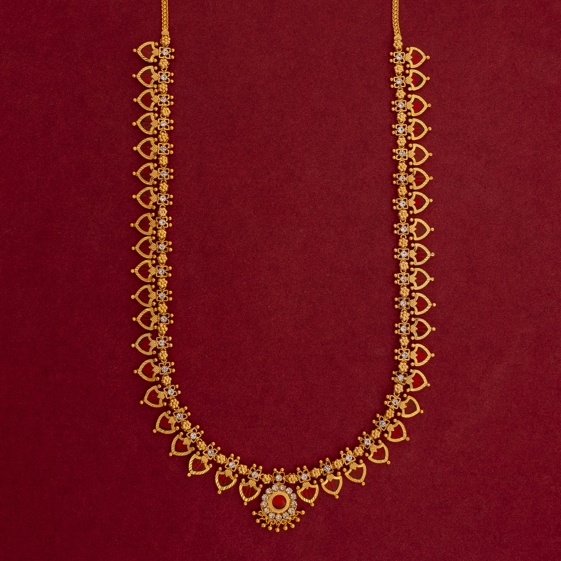 KERALA TRADITIONAL GOLD PLATED RED COLOUR PALAKKAMALA JEWELLERY