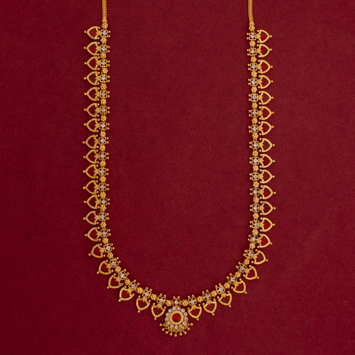 KERALA TRADITIONAL GOLD PLATED RED COLOUR PALAKKAMALA JEWELLERY