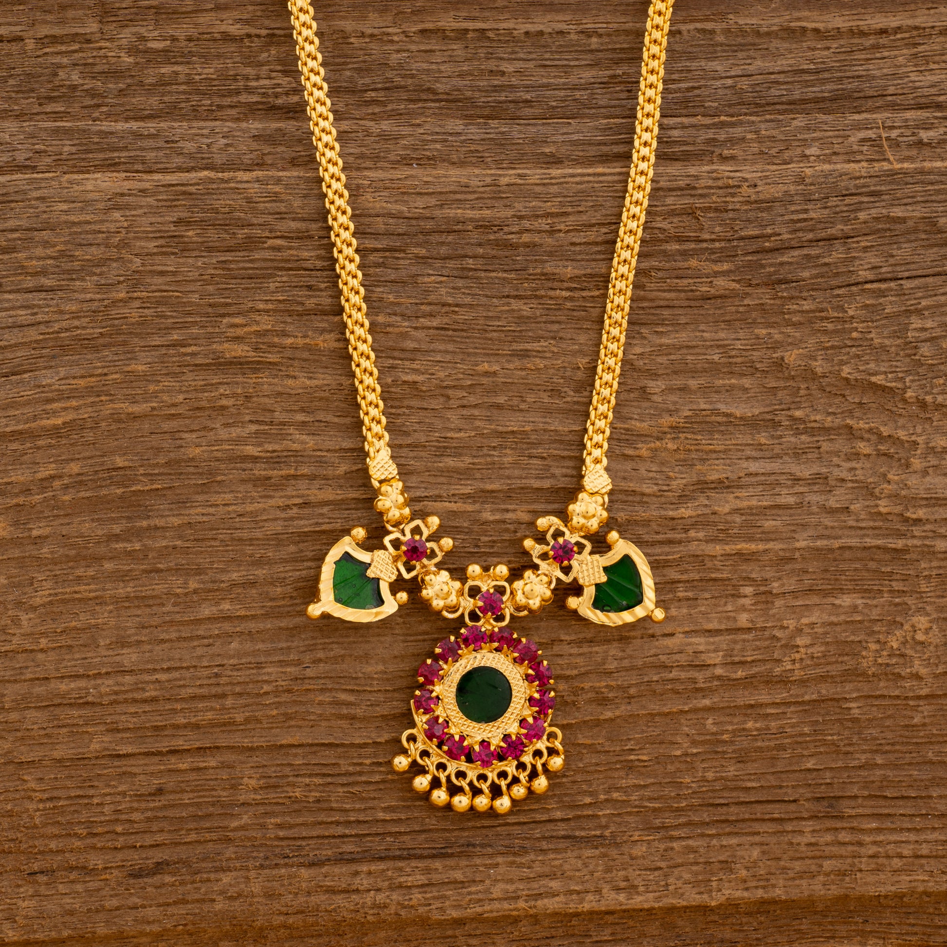 KERALA TRADITIONAL GOLD PLATED GREEN COLOUR PALAKKAMALA JEWELLERY