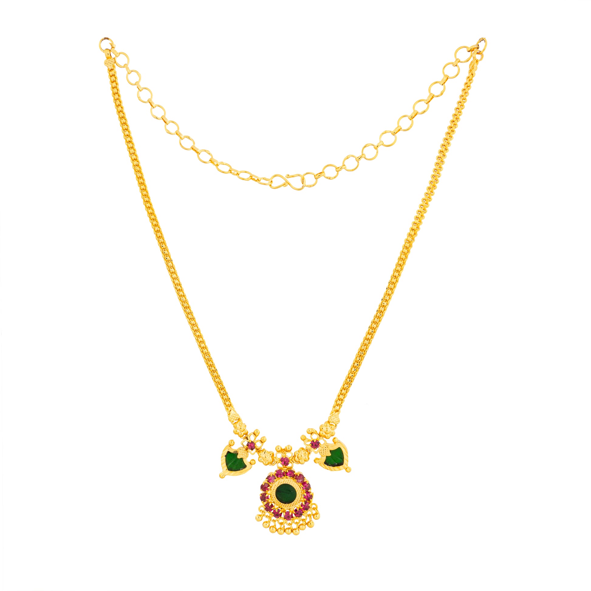 KERALA TRADITIONAL GREEN COLOUR GOLD PLATED PALAKKA MALA JEWELLERY