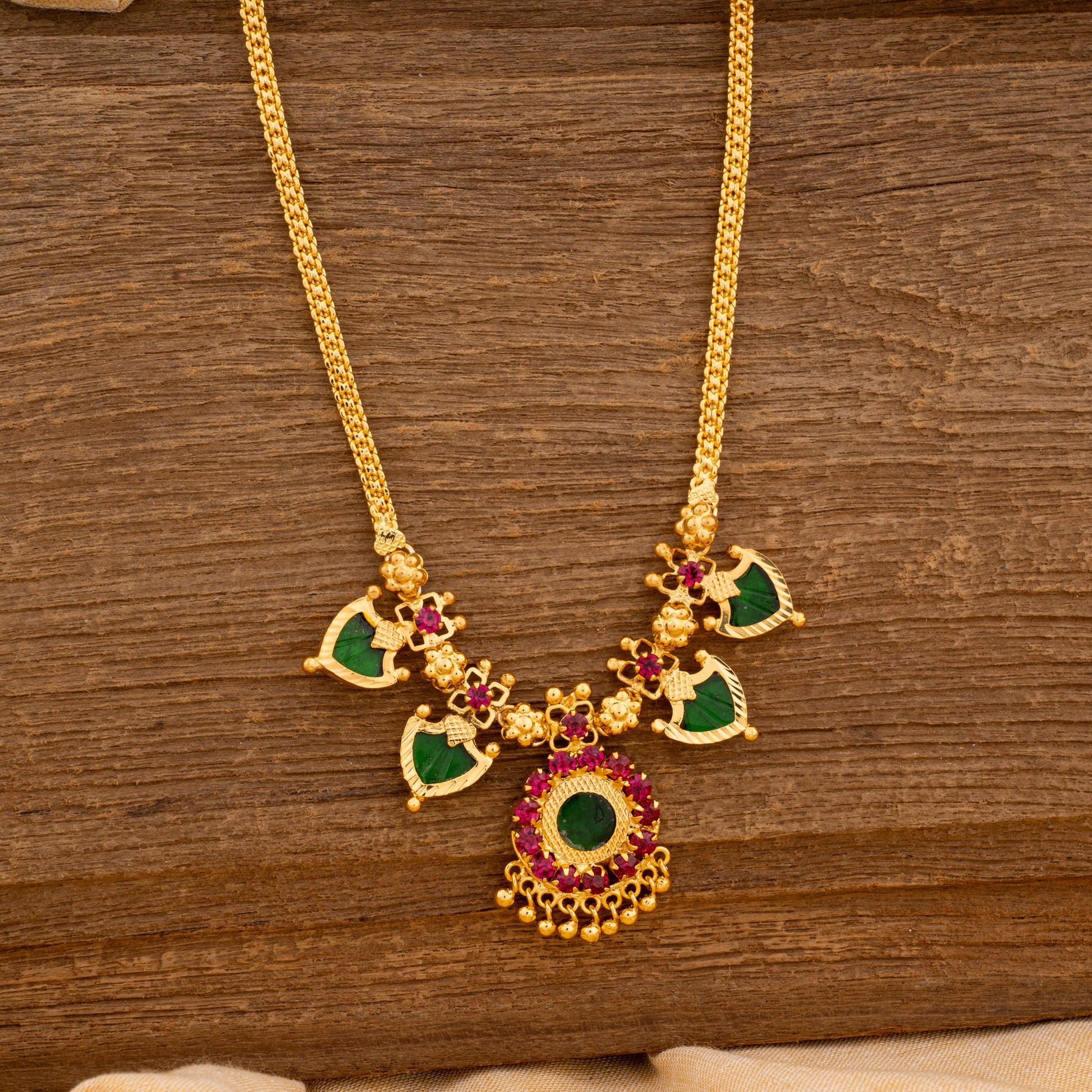 KERALA TRADITIONAL GREEN COLOUR GOLD PLATED PALAKKAMALA JEWELLERY