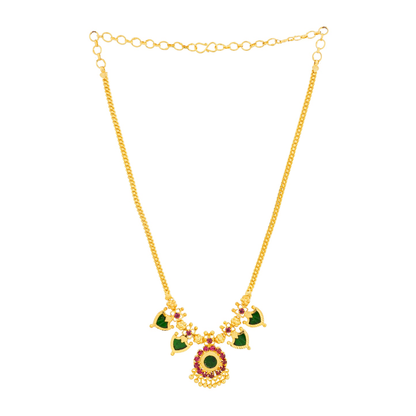 KERALA TRADITIONAL GREEN COLOUR GOLD PLATED PALAKKAMALA JEWELLERY