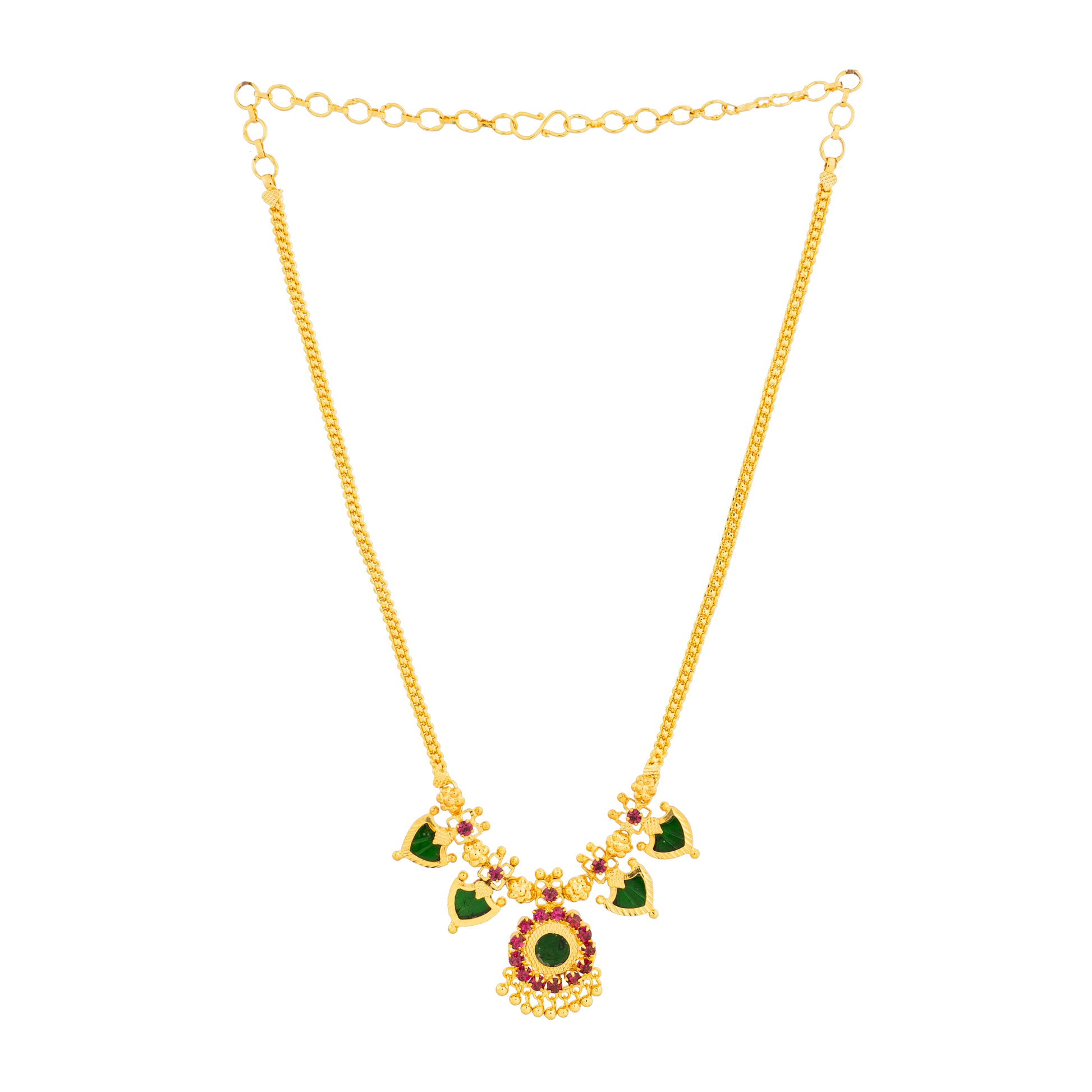 KERALA TRADITIONAL GREEN COLOUR GOLD PLATED PALAKKAMALA JEWELLERY