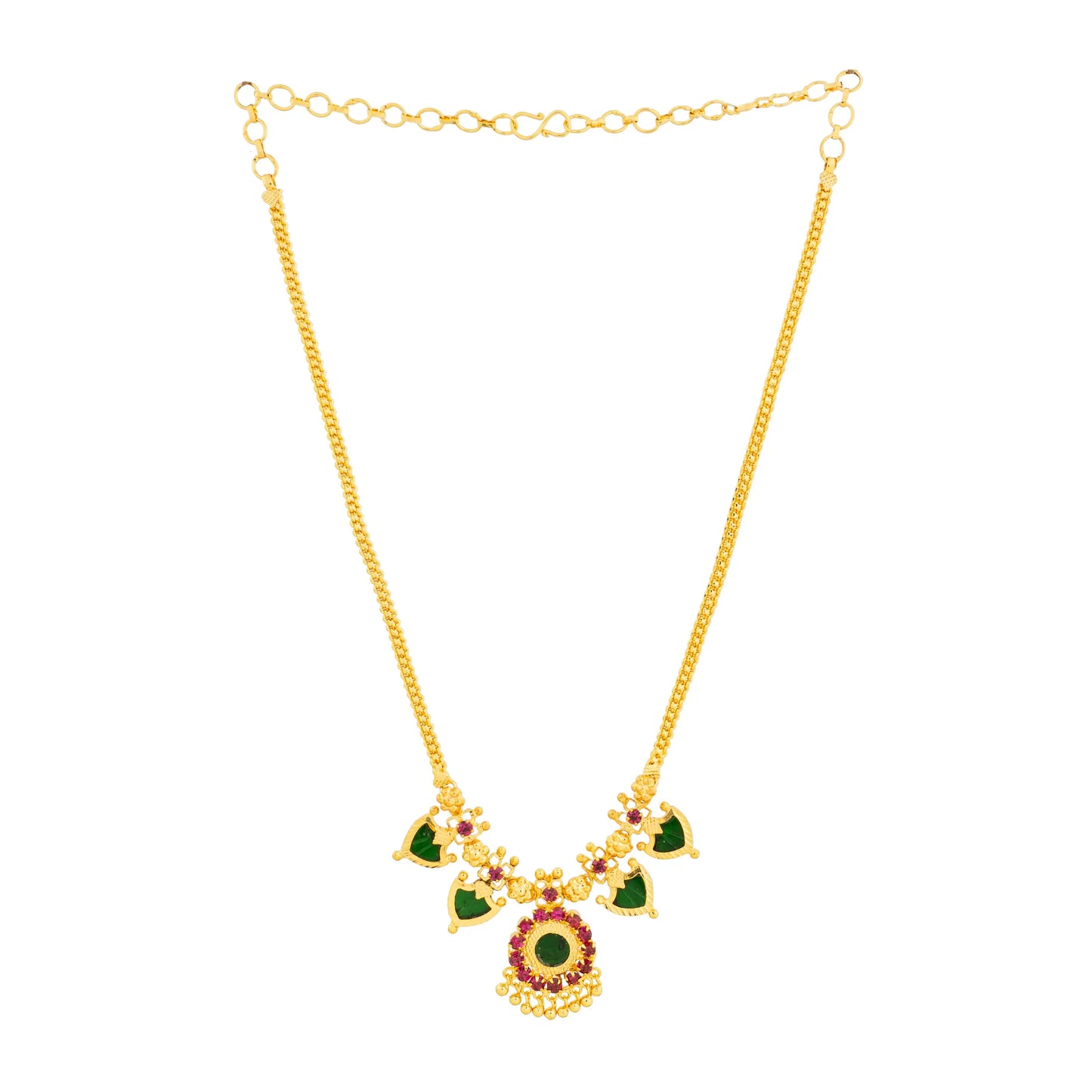 KERALA TRADITIONAL GREEN COLOUR GOLD PLATED PALAKKAMALA JEWELLERY