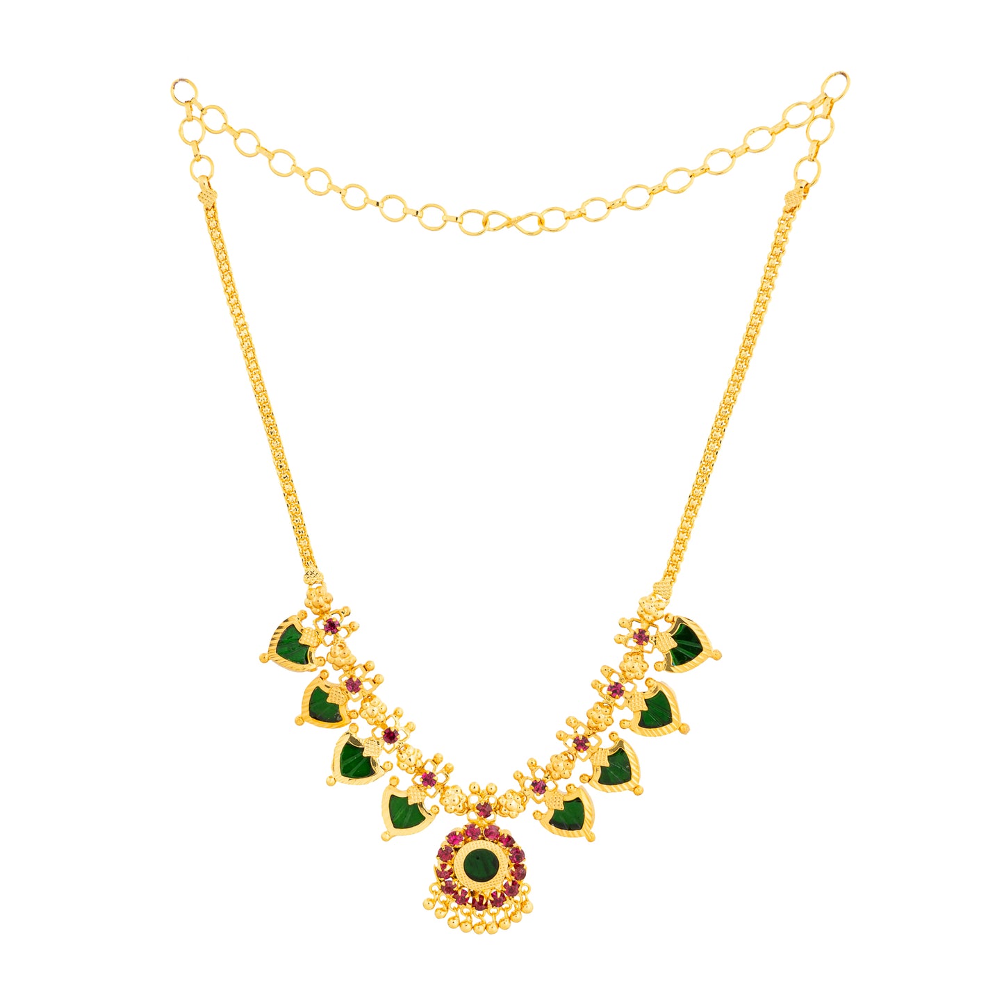 KERALA TRADITONAL GREEN COLOUR GOLD PLATED PALAKKA MALA JEWELLERY
