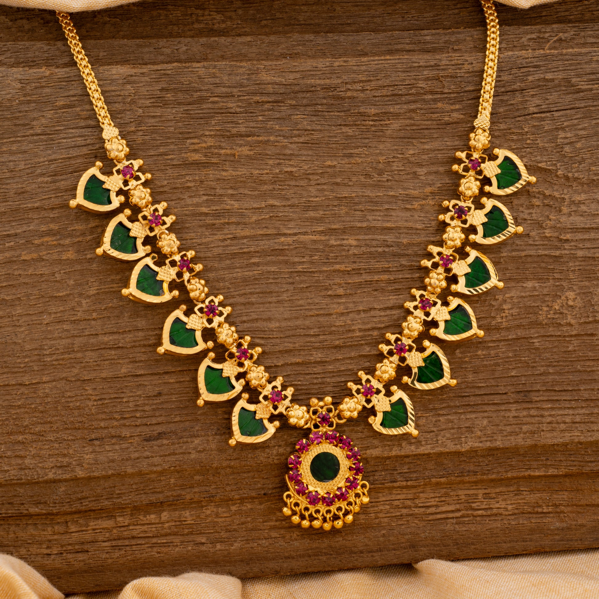 KERALA TRADITIONAL GREEN COLOUR GOLD PLATED PALAKKAMALA JEWELLERY