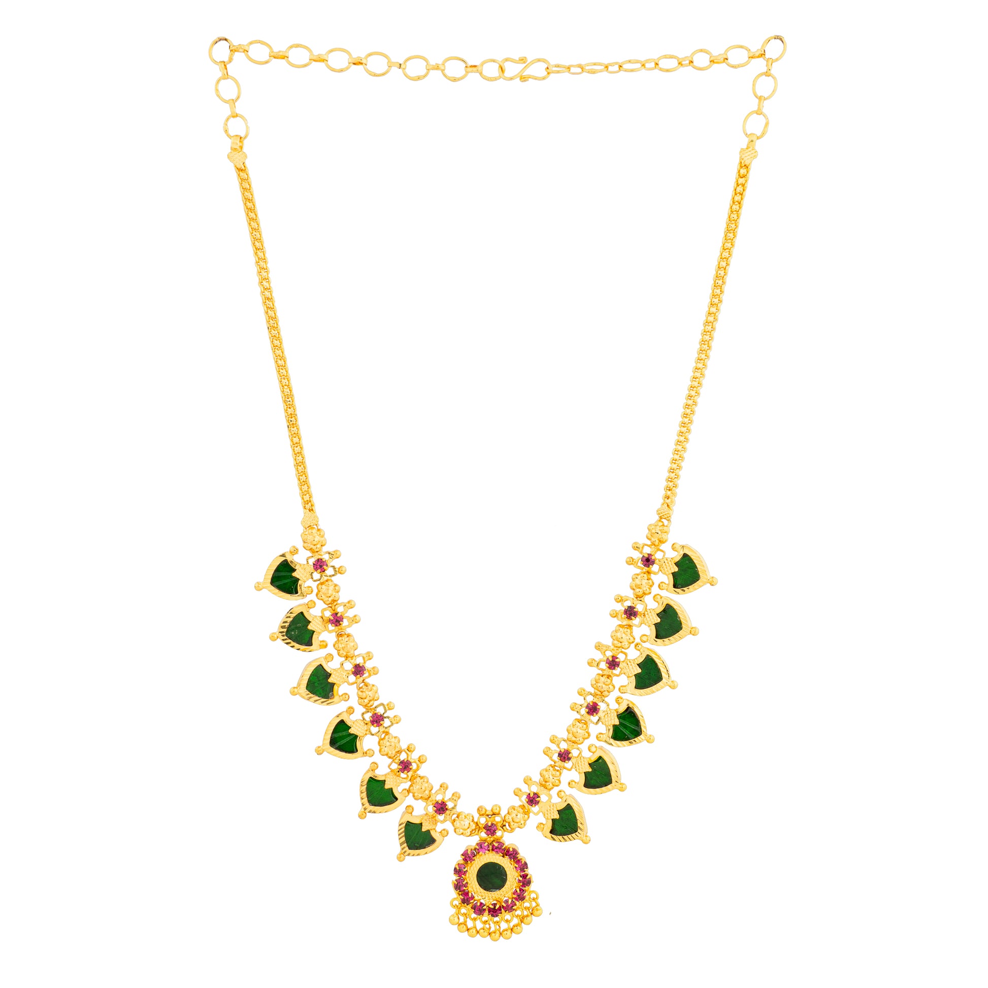 HANDMADE KERALA TRADITIONAL GREEN COLOUR IMITATON GOLD PALAKKAMALA JEWELLERY