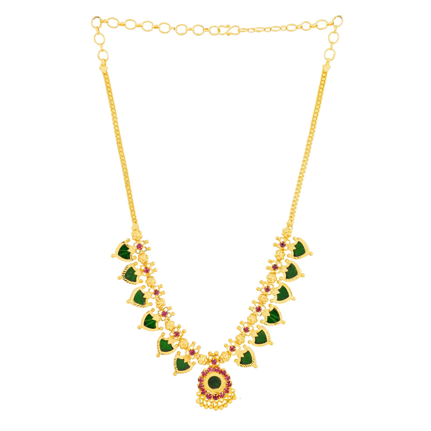 HANDMADE KERALA TRADITIONAL GREEN COLOUR IMITATON GOLD PALAKKAMALA JEWELLERY