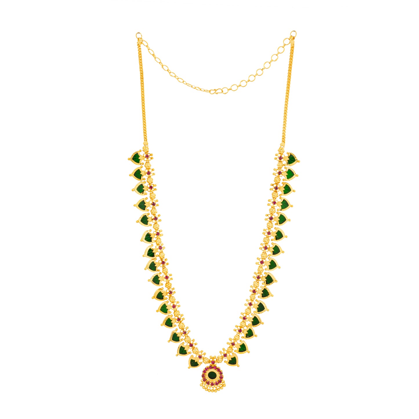 KERALA TRADITIONAL GREEN COLOUR GOLD PLATED PALAKKAMALA JEWELLERY