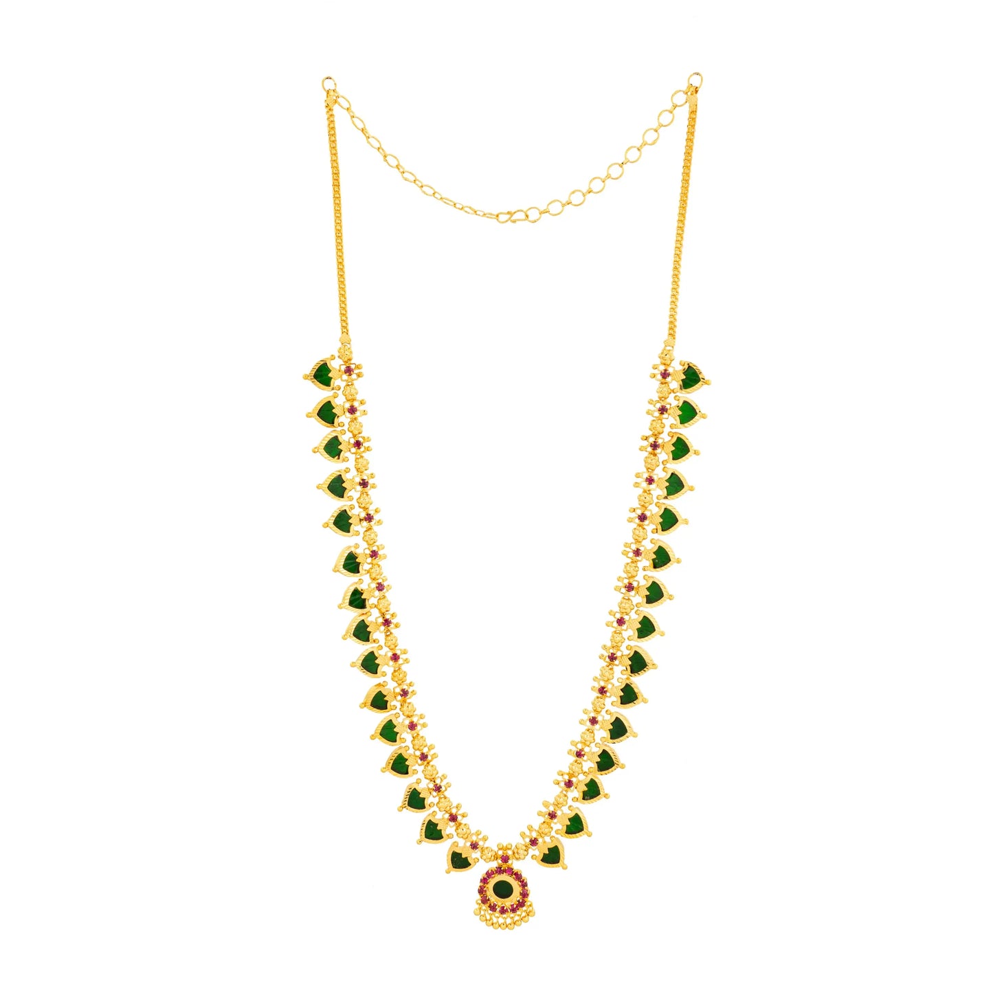KERALA TRADITIONAL GREEN COLOUR GOLD PLATED PALAKKAMALA JEWELLERY