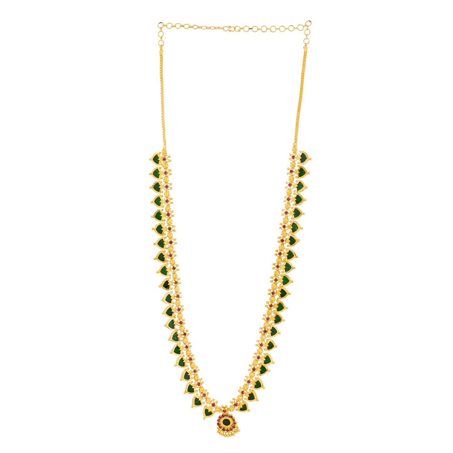 kerala traditional gold plated green colour palakka mala jewellery