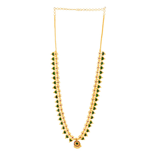 kerala traditional gold plated green colour palakka mala jewellery