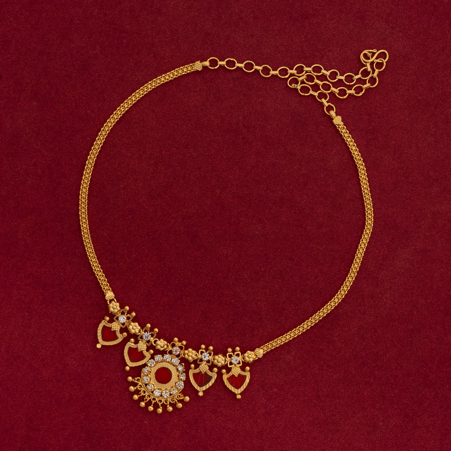 KERALA TRADITIONAL GOLD PLATED RED COLOUR PALAKKA MALA JEWELLERY