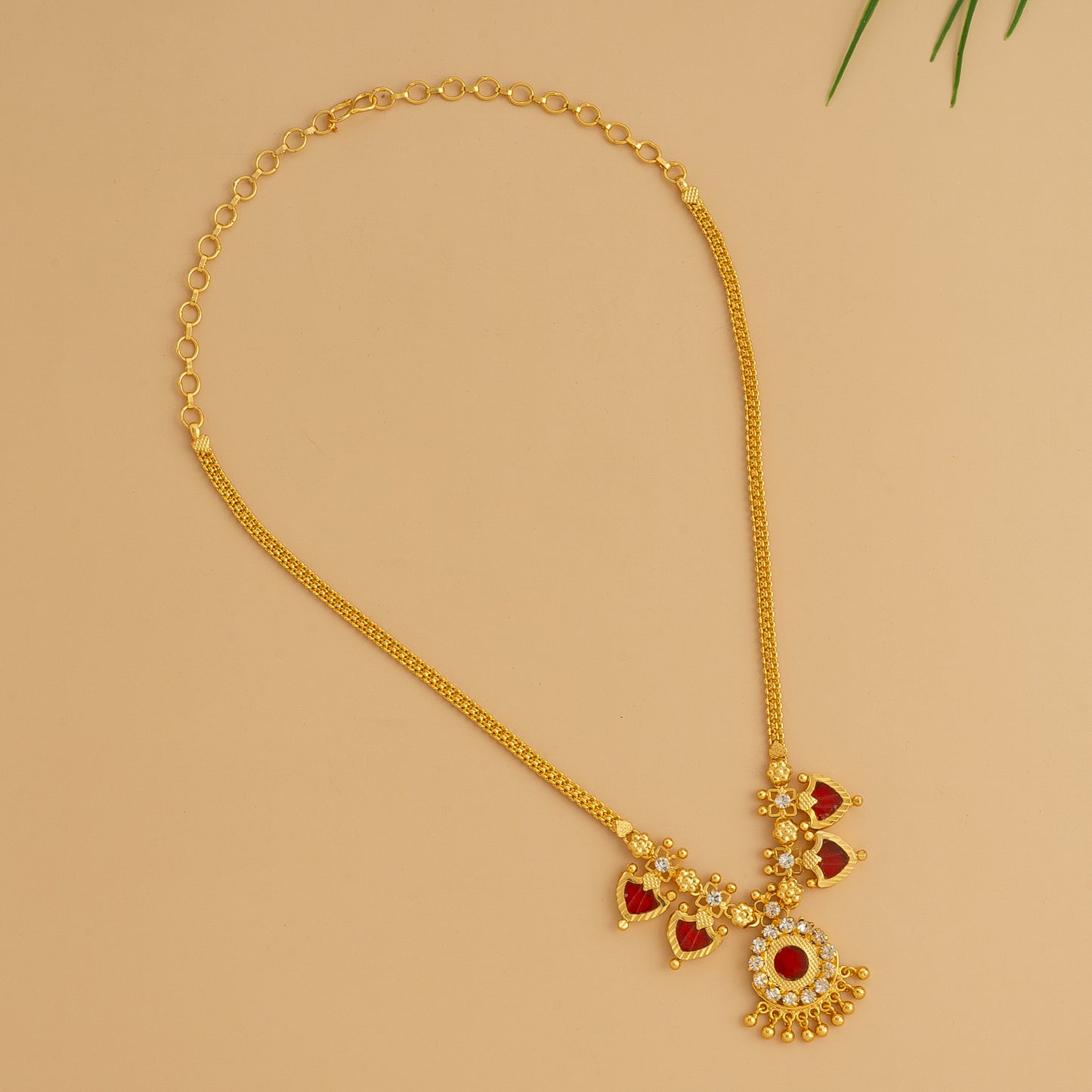 KERALA TRADITIONAL GOLD PLATED RED COLOUR PALAKKA MALA JEWELLERY