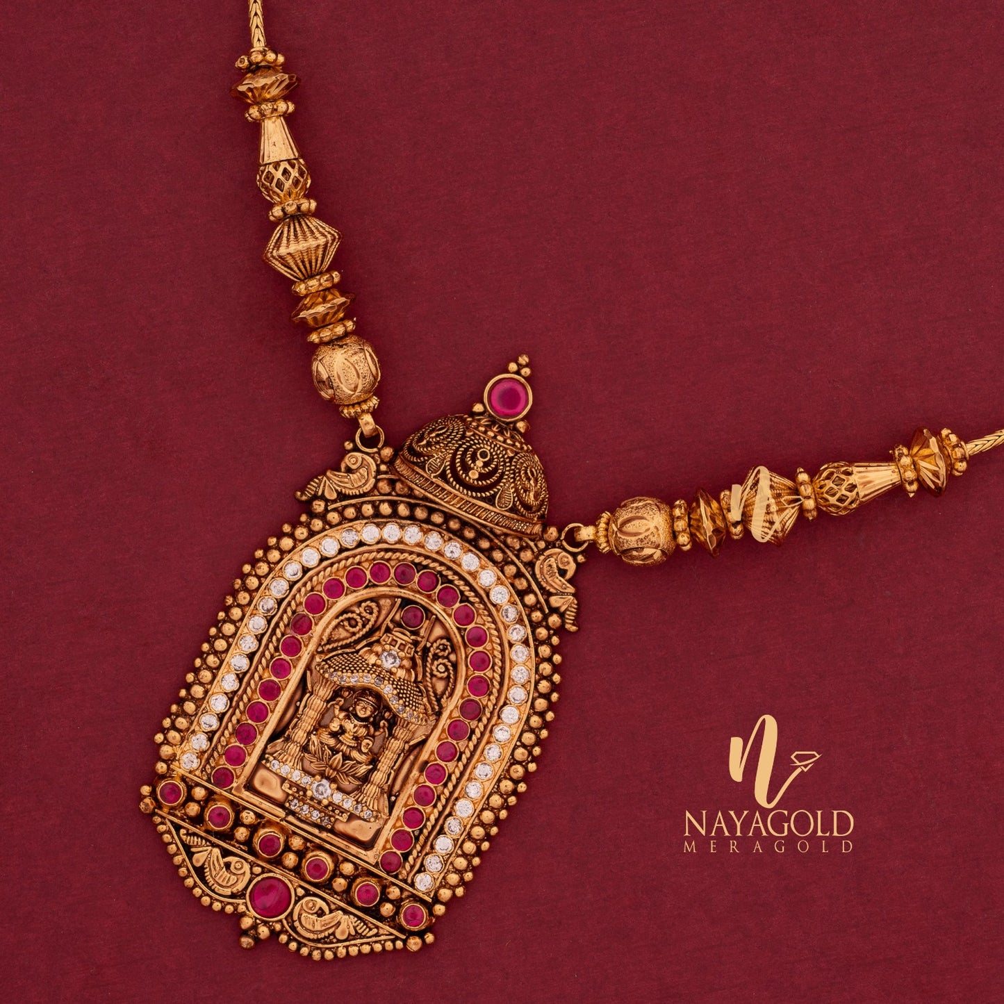 TRADITIONAL LOTUS LAKSHMI ANTIQUE CHAIN PENDENT