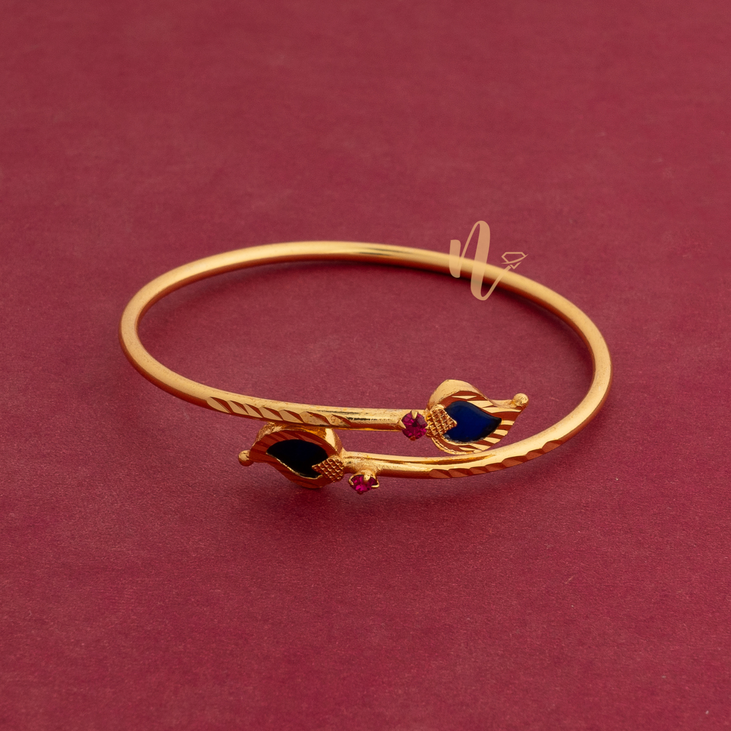 gold plated adjustable blue colour mango bangle