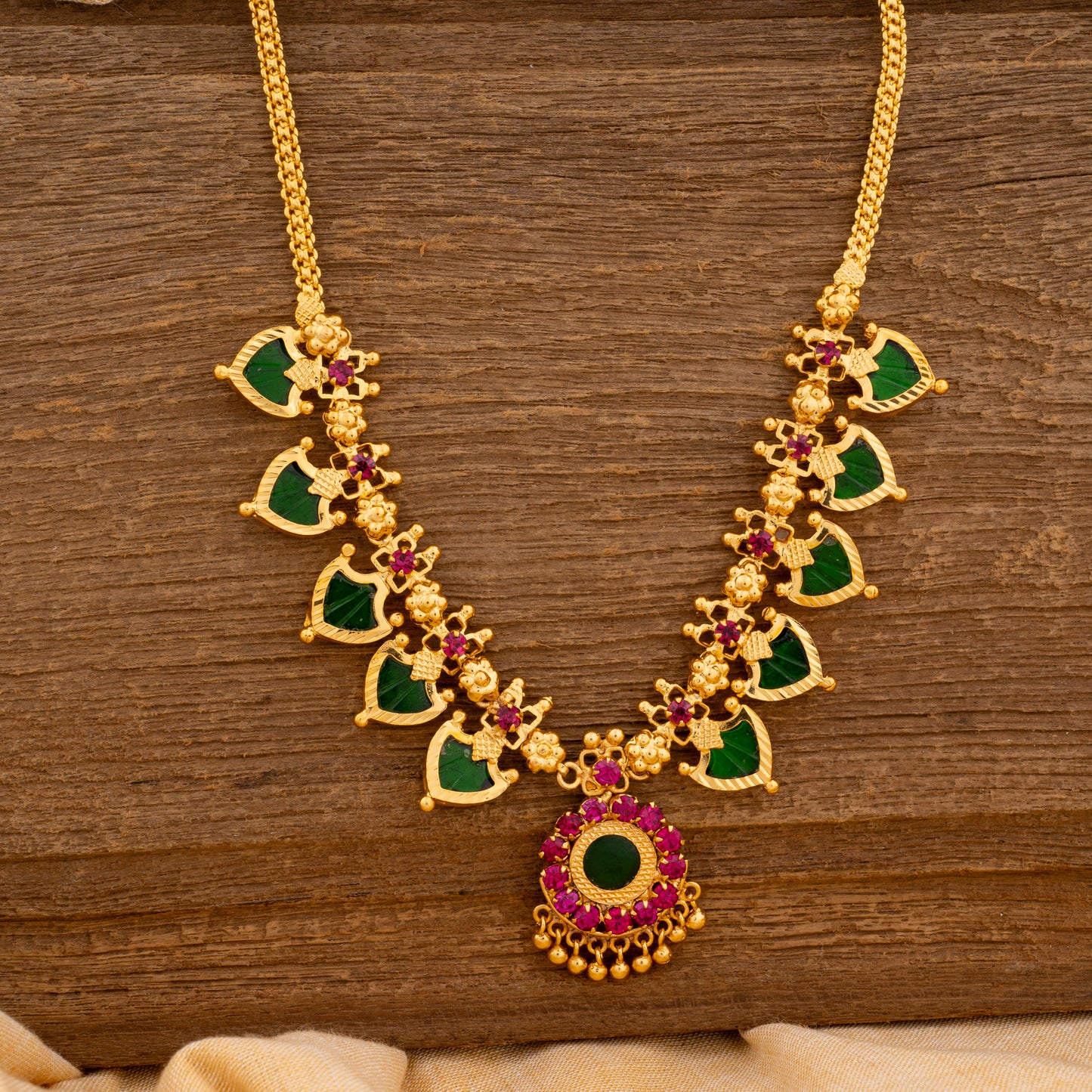 KERALA TRADTIONAL GREEN COLOUR GOLD PLATED PALAKKA MALA JEWELLERY