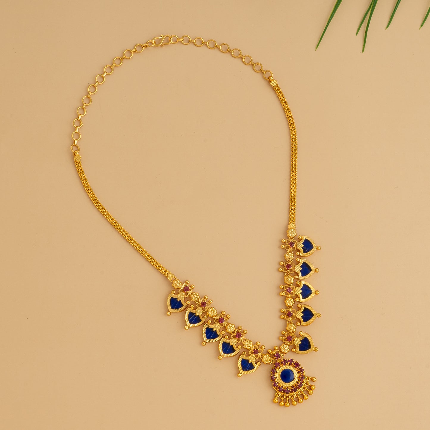 KERALA TRADITIONAL GOLD PLATED BLUE COLOUR PALAKKA MALA JEWELLERY