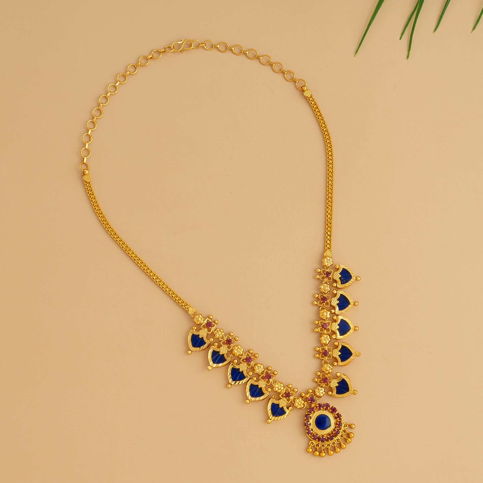 KERALA TRADITIONAL GOLD PLATED BLUE COLOUR PALAKKA MALA JEWELLERY