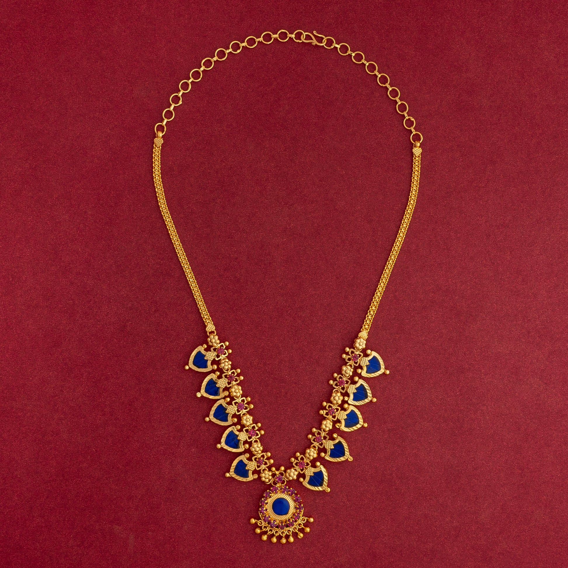 KERALA TRADITIONAL GOLD PLATED BUE COLOUR PALAKKA MALA JEWELLERY