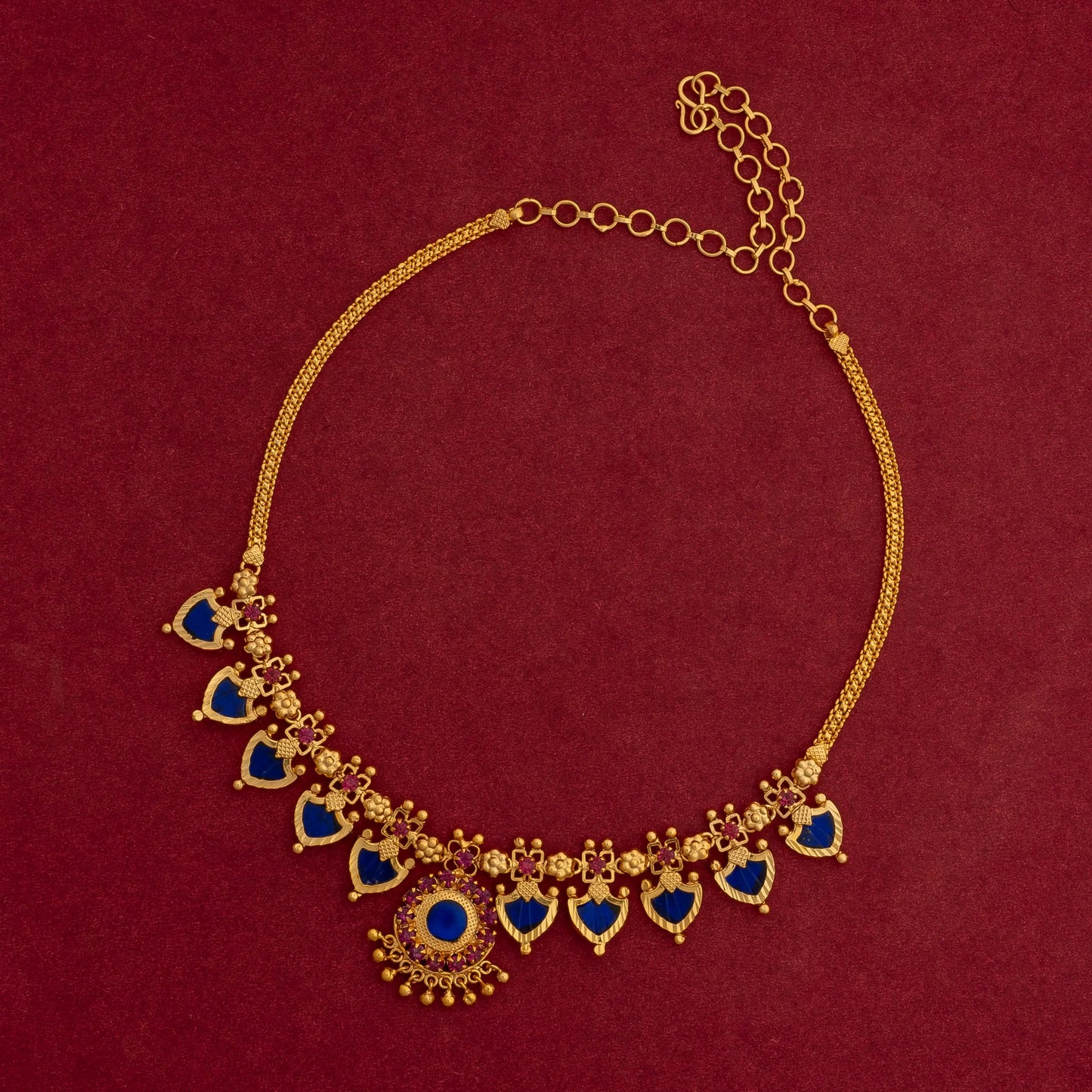 KERALA TRADITIONAL GOLD PLATED BLUE COLOUR PALAKKA MALA JEWELLERY