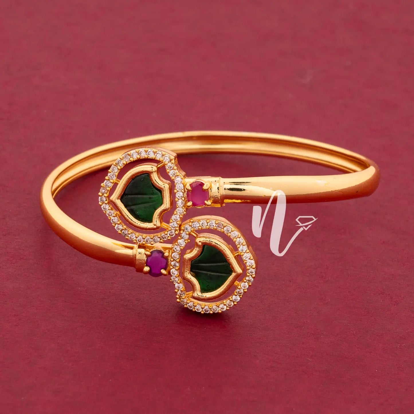 ADJUSTABLE BANGLE PALAKKA STONE B85 W NAYAGOLD MERAGOLD