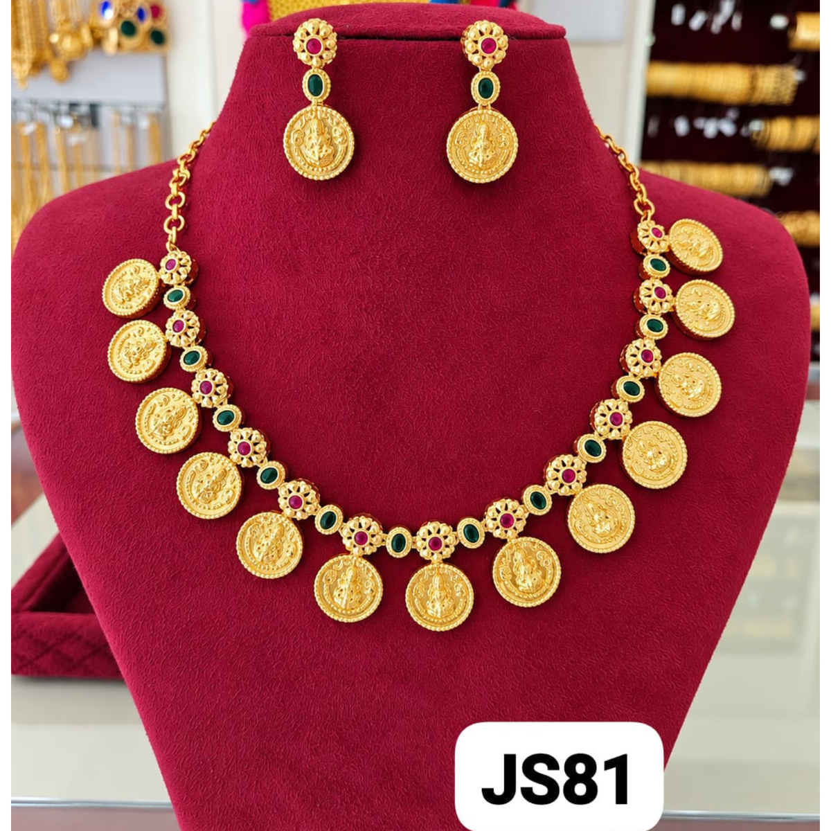 COIN LAKSHMI FLOWER STONE NECKLACE 