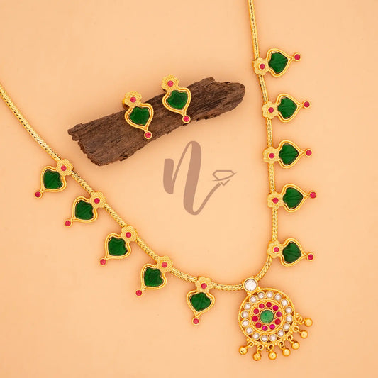 GOLD PLAED GREEN  PALAKKA JEWELLERY SET 