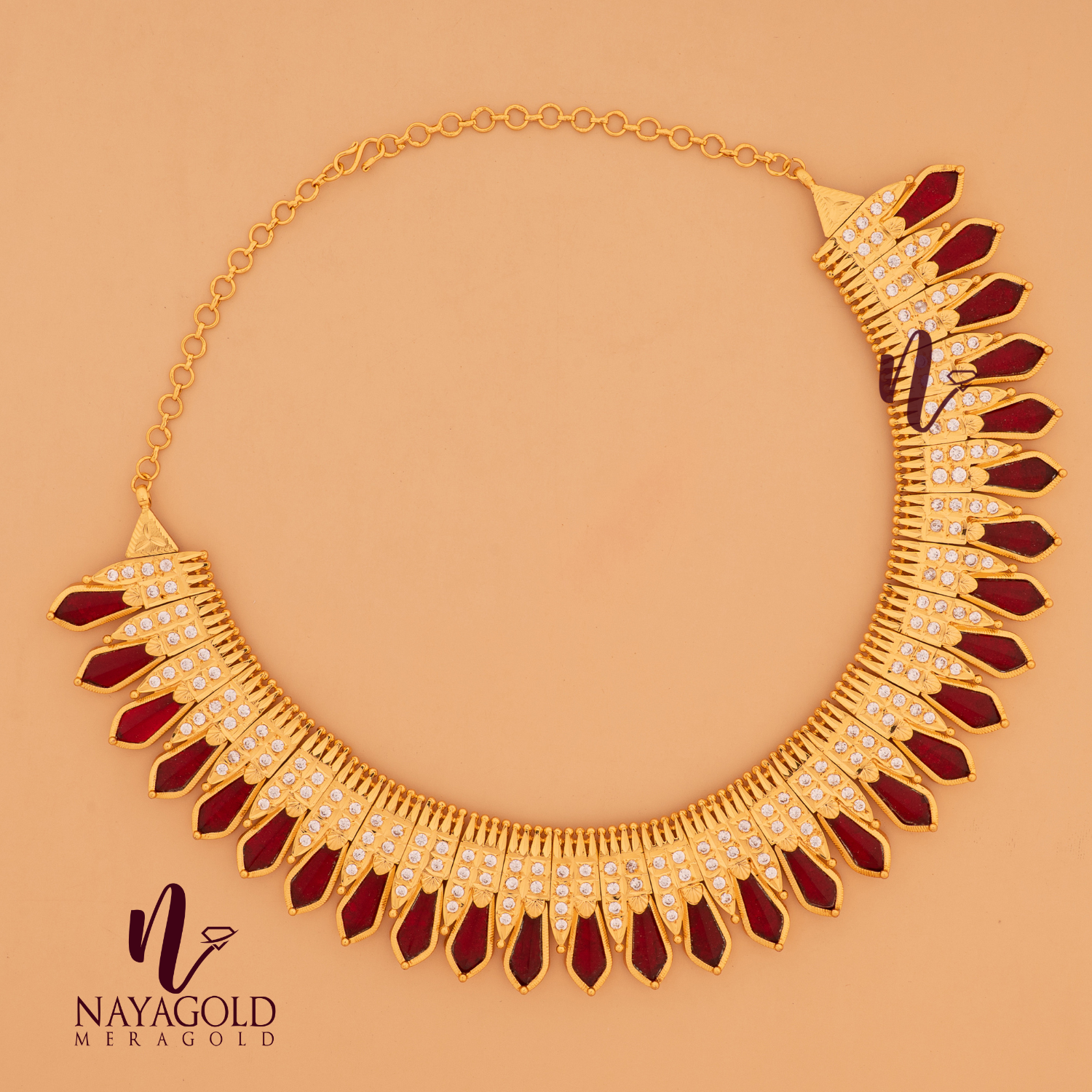 GOLD PLAED RED COLOUR NAGAPADAM NECKLACE
