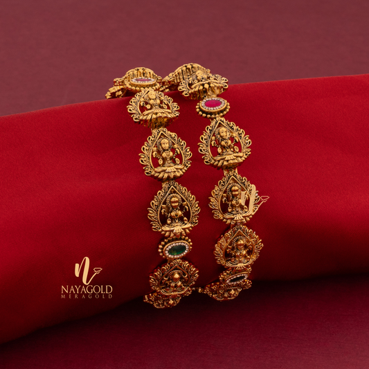 GOLD PLATED ANTIQUE BANGLE LAKSHMI WITH ROUND STONE