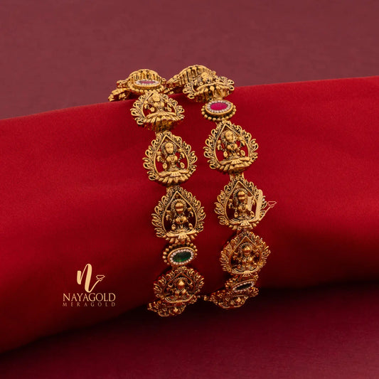 GOLD PLATED ANTIQUE BANGLE LAKSHMI WITH ROUND STONE