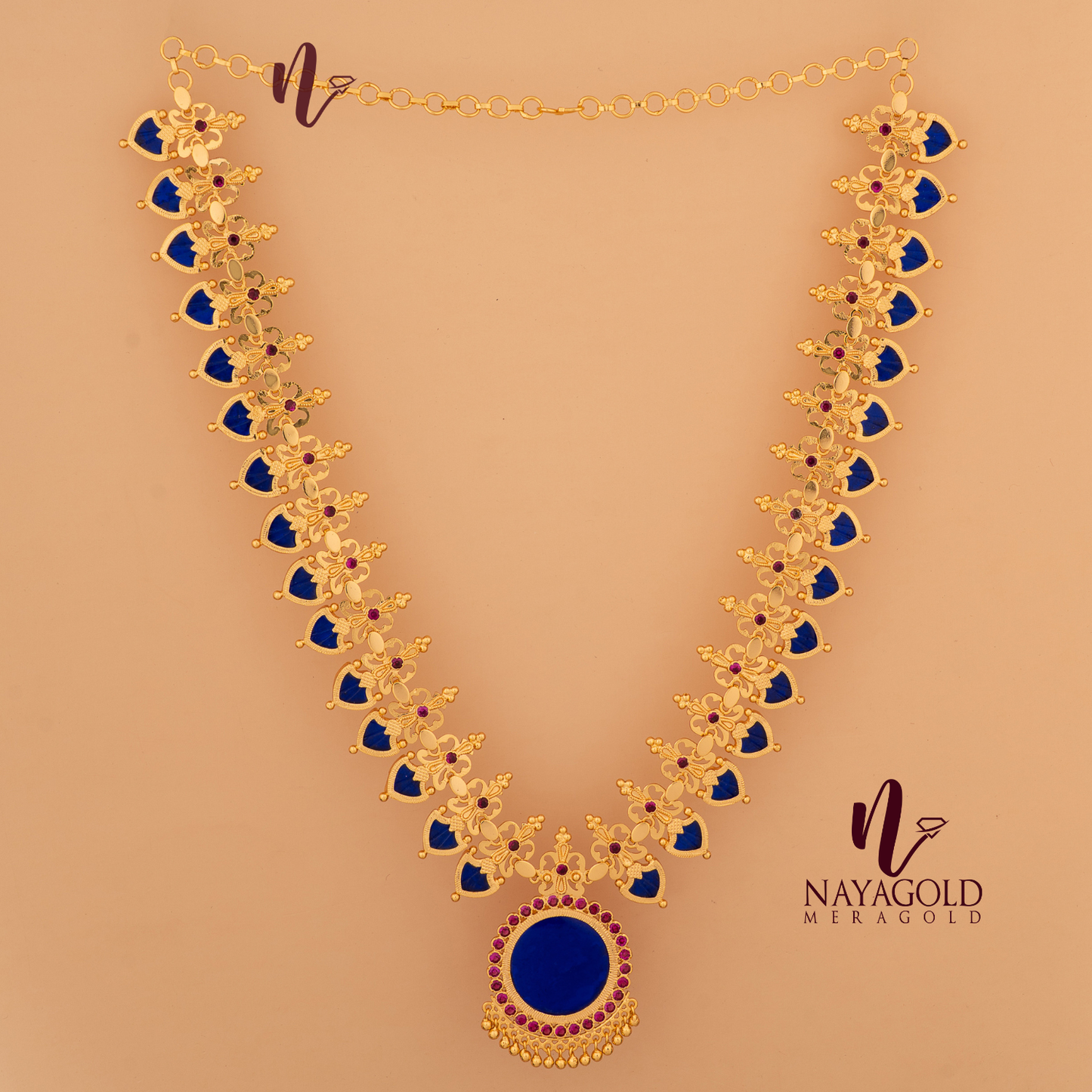 GOLD PLATED BLUE COLOUR TRADITIONAL BUTTERFLY NECKLACE 