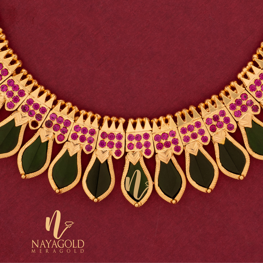 GOLD PLATED BRIDAL NAGAPADAM NECKLACE WITH PINK STONE