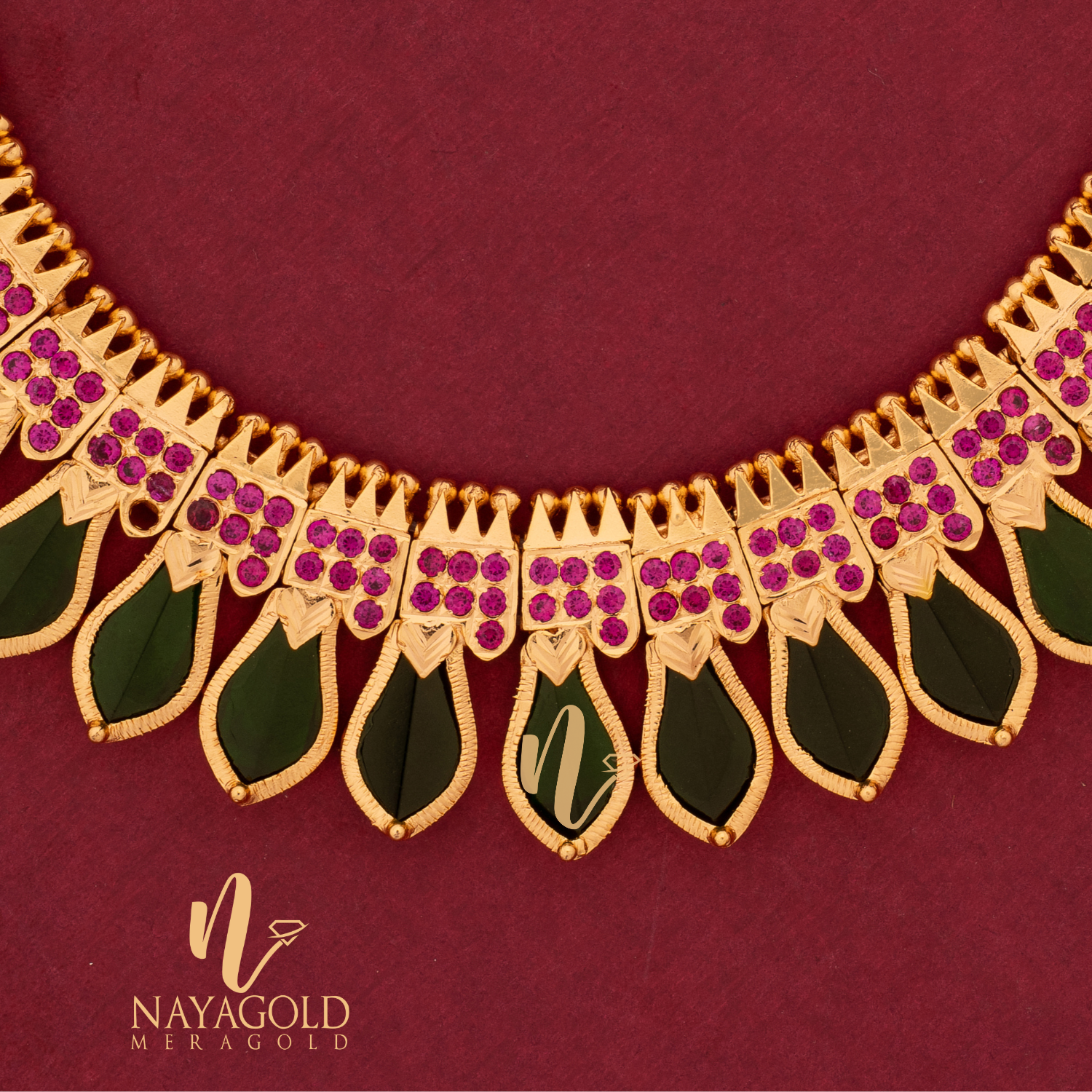 GOLD PLATED  BRIDAL NAGAPADAM  NECKLACE WITH PINK STONE 