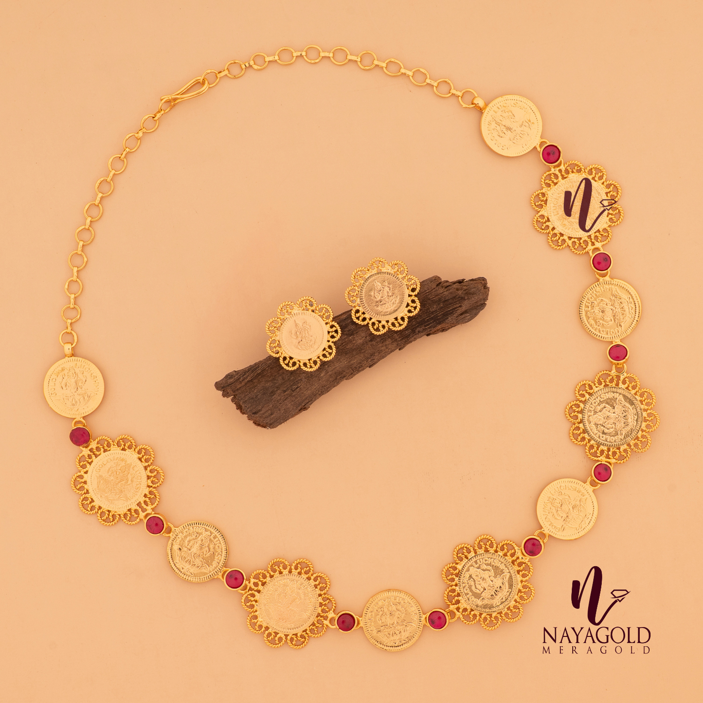 GOLD PLATED COIN NECKLACE WITH STUD