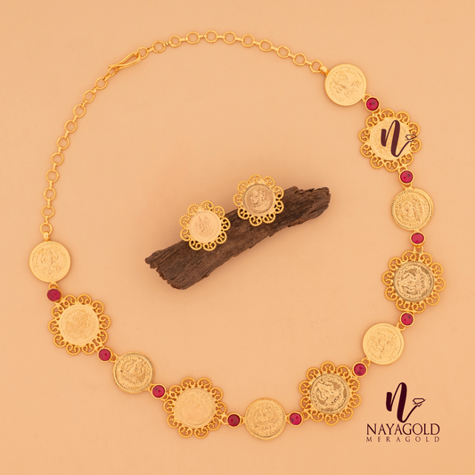 GOLD PLATED COIN NECKLACE WITH STUD
