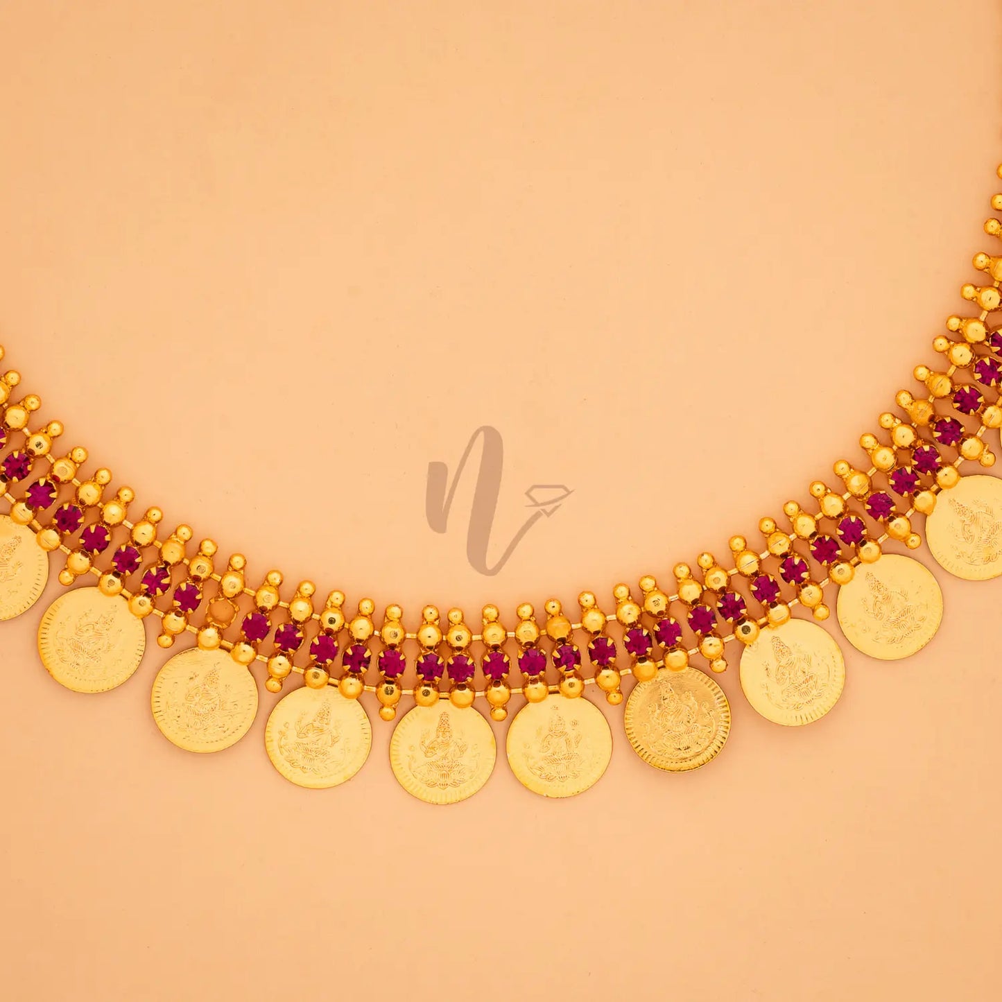 GOLD PLATED COIN STONE NECKLACE 