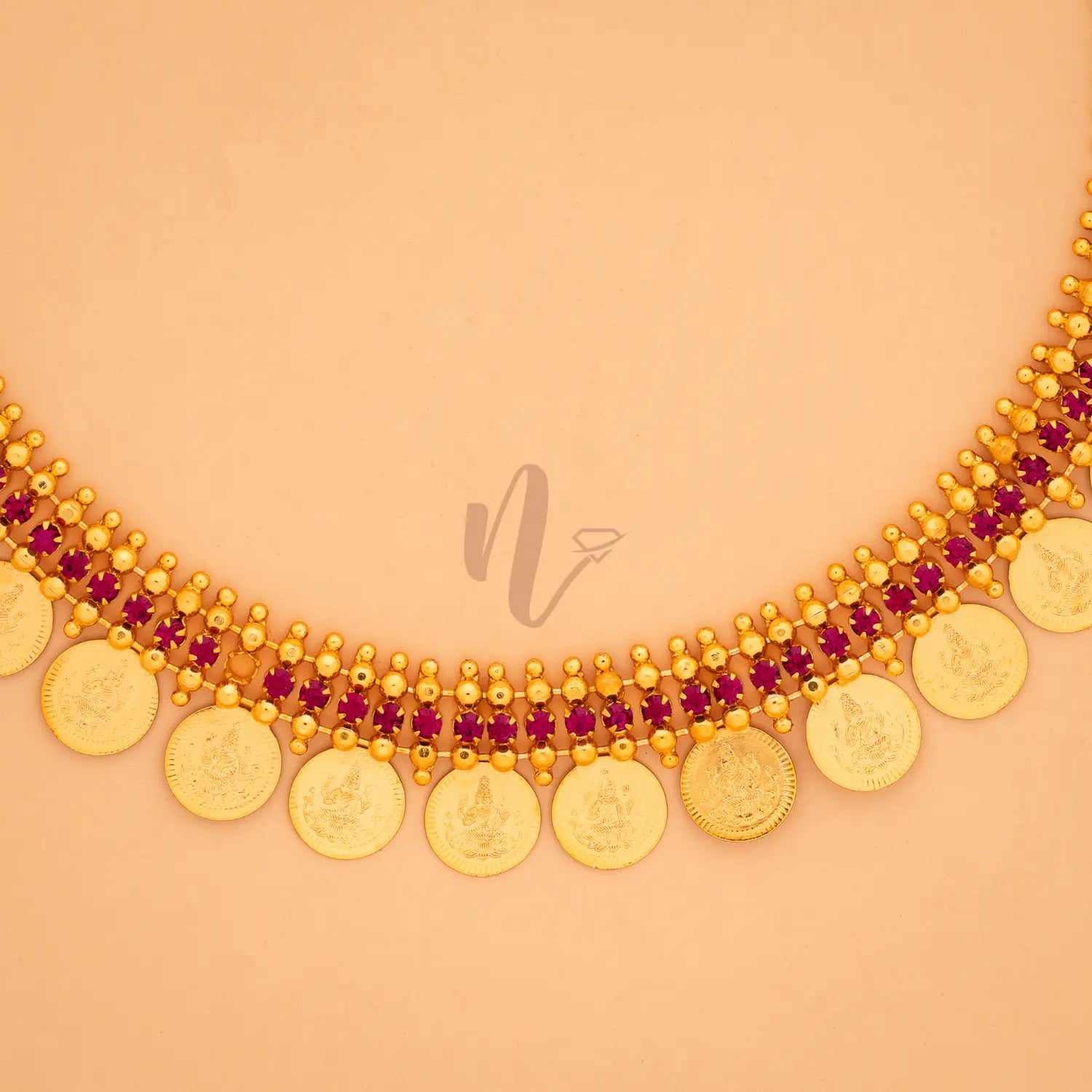 GOLD PLATED COIN STONE NECKLACE 