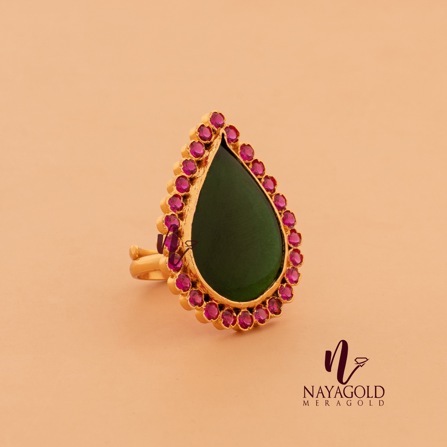 GOLD PLATED GOPI  WITH PINK  STONE RING
