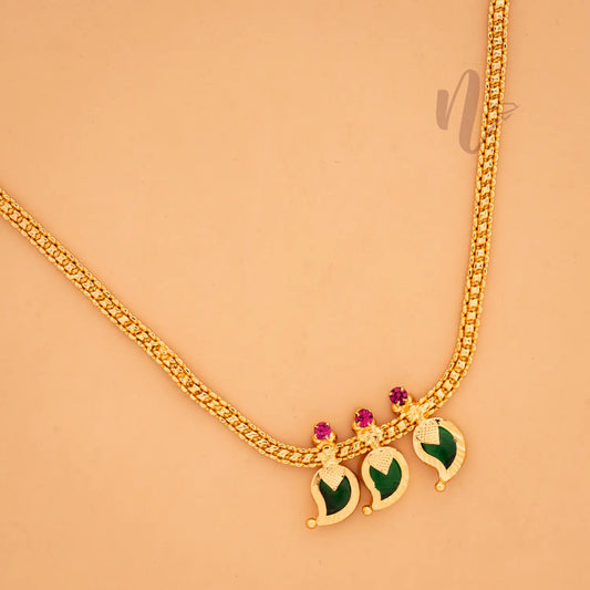 GOLD PLATED  GREEN 3 KATTA MANGO NECKLACE