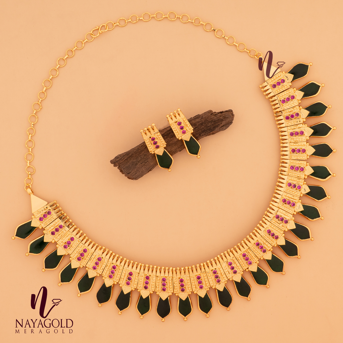 GOLD PLATED GREEN COLOUR NAGAPADAM NECKLACE WITH STUD 